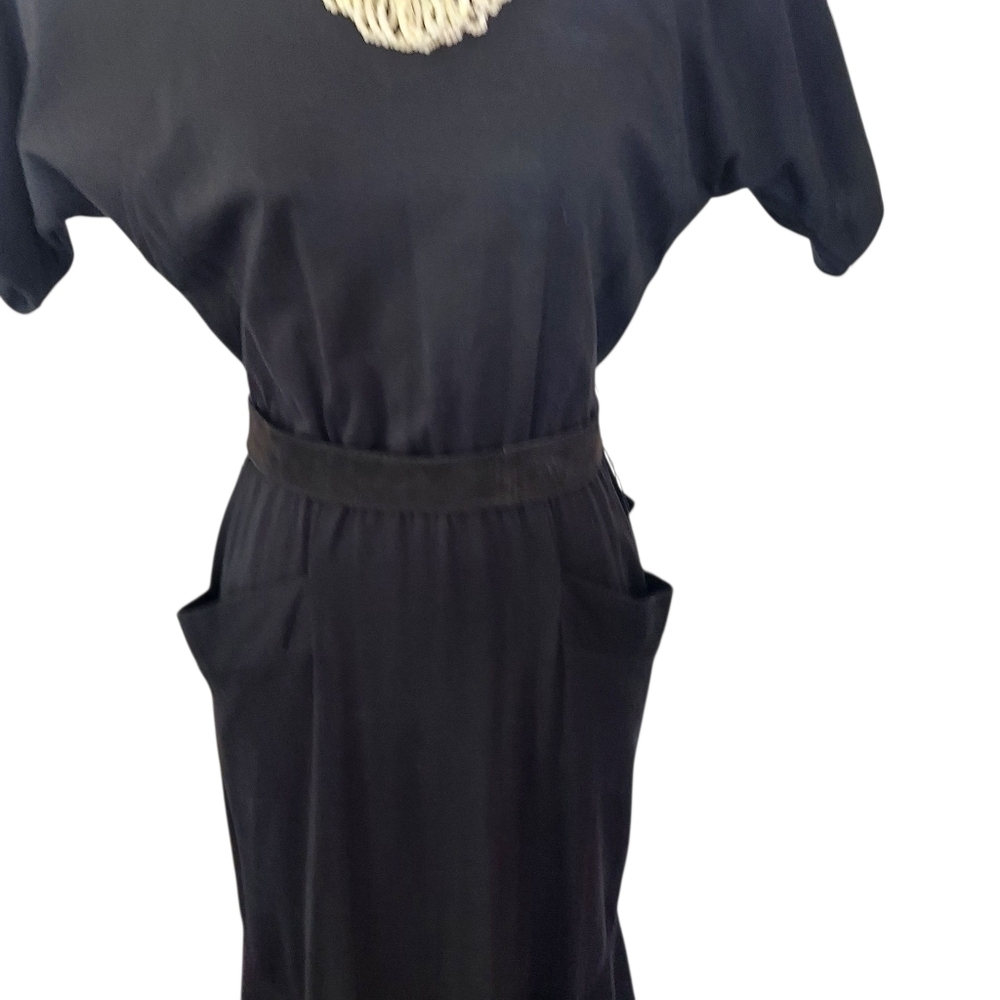 Vintage Black Sheath Dress with Dolman Sleeves and Bib Collar - Picture 6 of 16